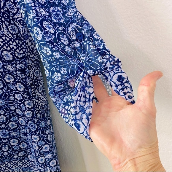 Speechless Blue Print V Back Shift Dress Size M - Picture 7 of 9